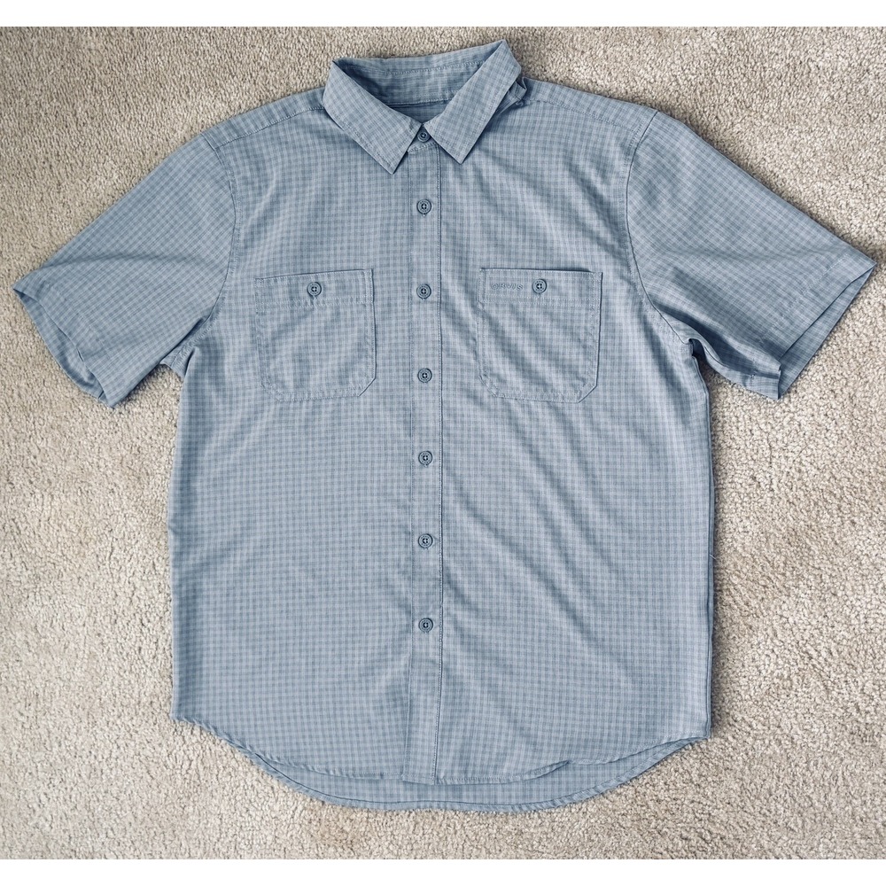 Orvis Button Down Shirt Men Medium Blue Gray Short Sleeve Grid Check Classic